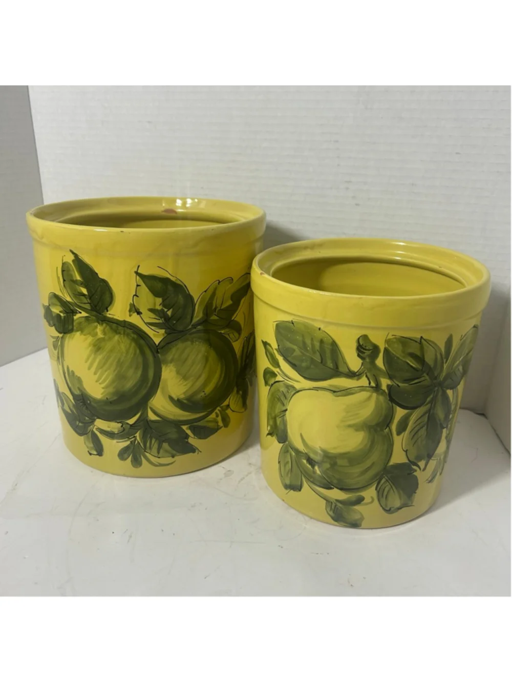 Vintage Handpainted Utensil Holder Italy Fruit Retro Decor Ceramic Set 2